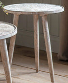 Rustic Wooden Carved Barhan Side Table - The Farthing