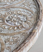 Rustic Wooden Carved Barhan Side Table - The Farthing