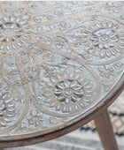 Rustic Wooden Carved Barhan Side Table - The Farthing