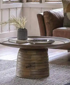Rustic Wooden Round Lipped Beehive Coffee Table - The Farthing