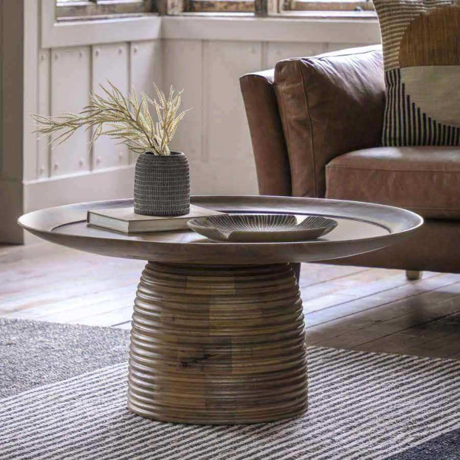 Rustic Wooden Round Lipped Beehive Coffee Table - The Farthing
