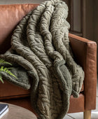 Sage Green Herringbone Faux Fur Throw - The Farthing