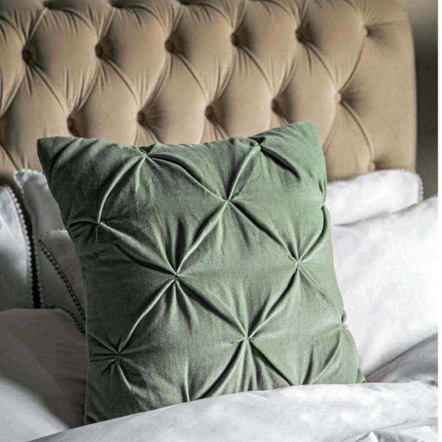 Sage Velvet Pin-Tucked Cushion - The Farthing