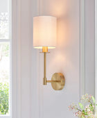 Satin Brass Wall Light and White Shade - The Farthing