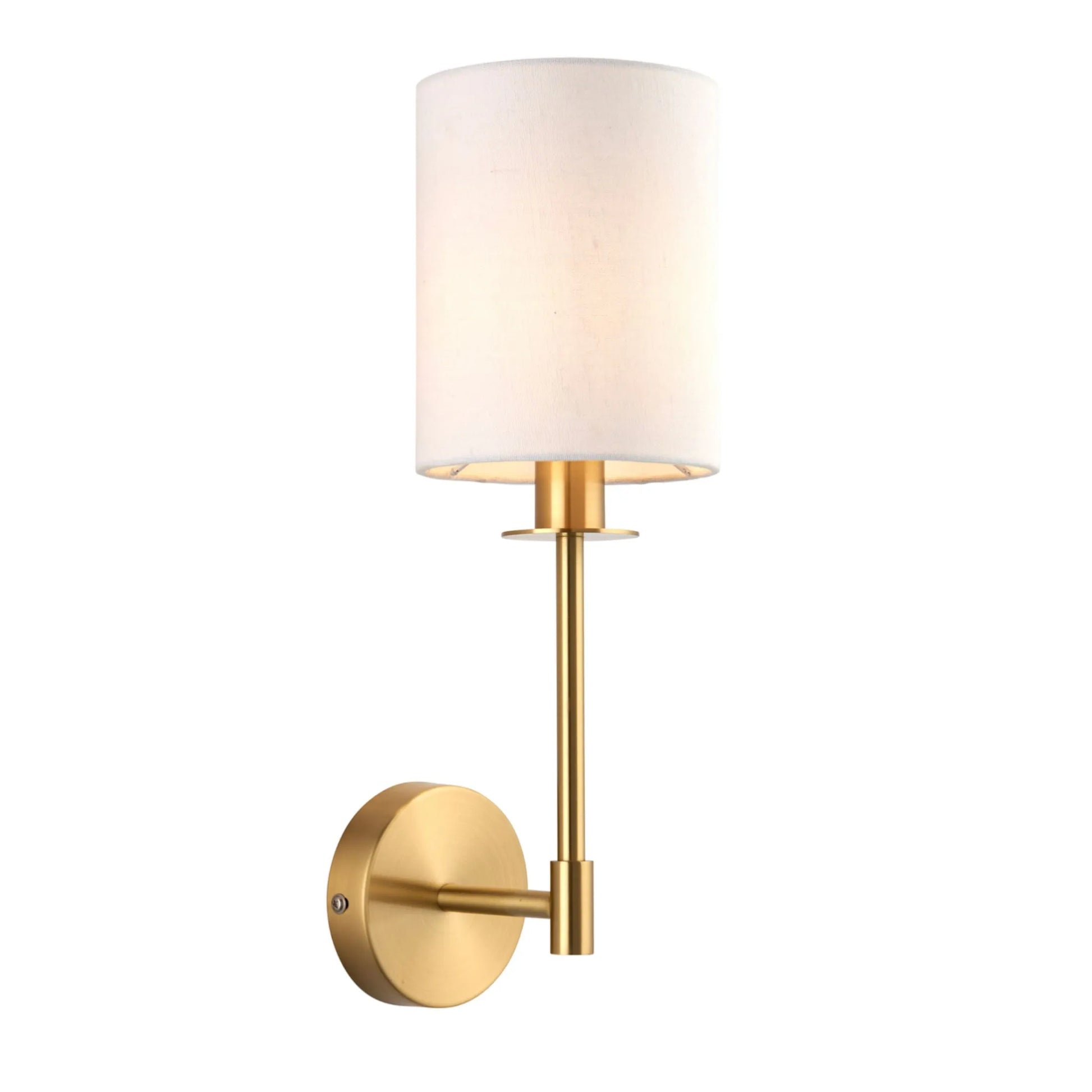 Satin Brass Wall Light and White Shade - The Farthing