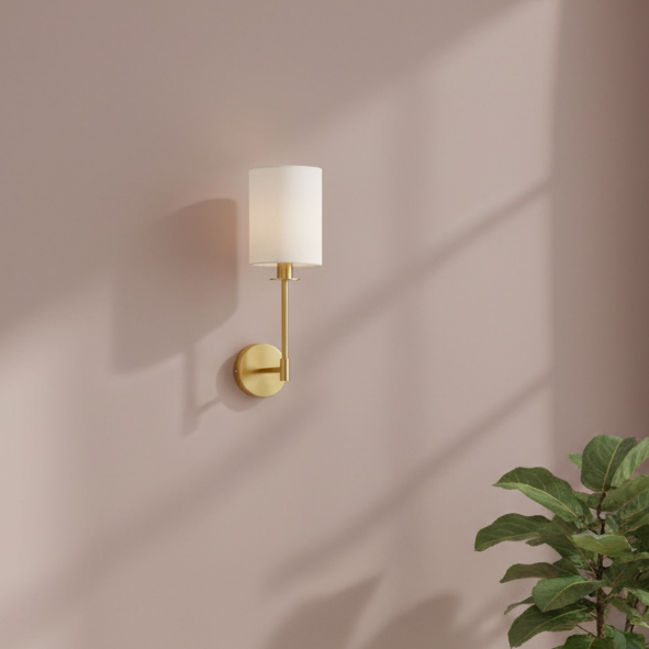 Satin Brass Wall Light and White Shade