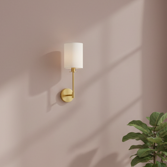 Satin Brass Wall Light and White Shade