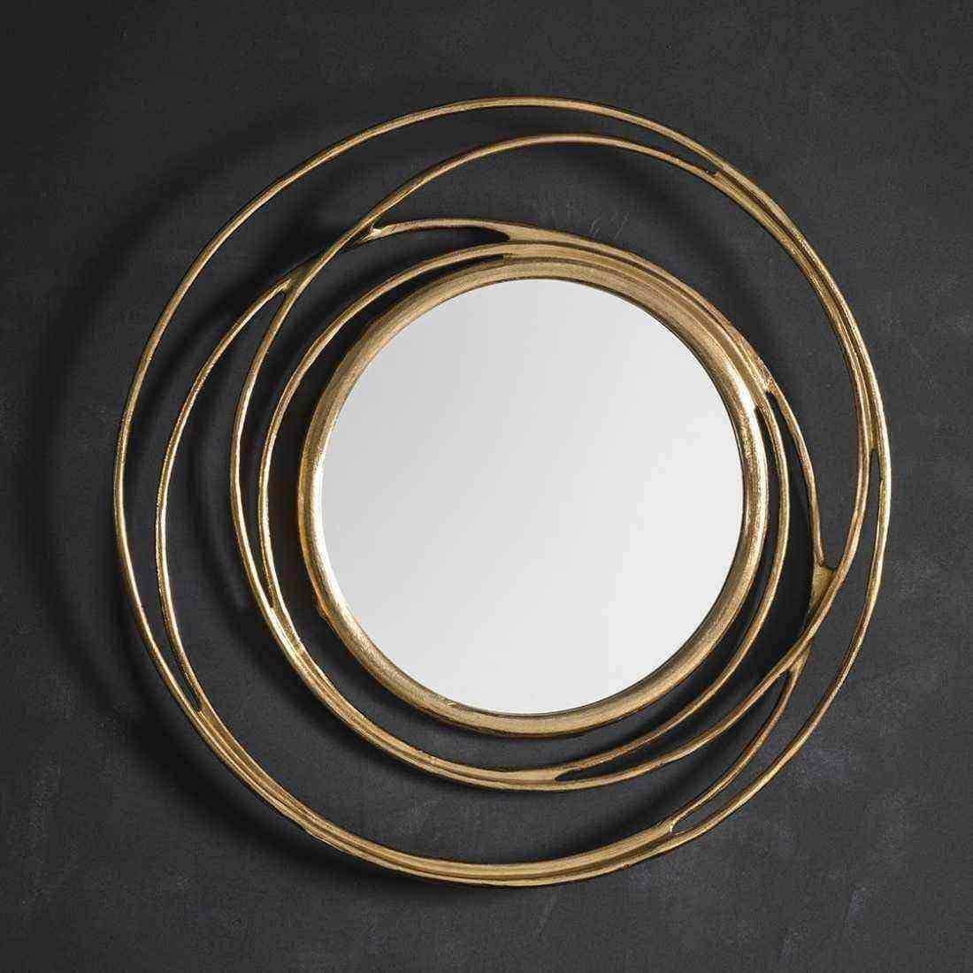 Satin Gold Abstract Circles Round Mirror - The Farthing