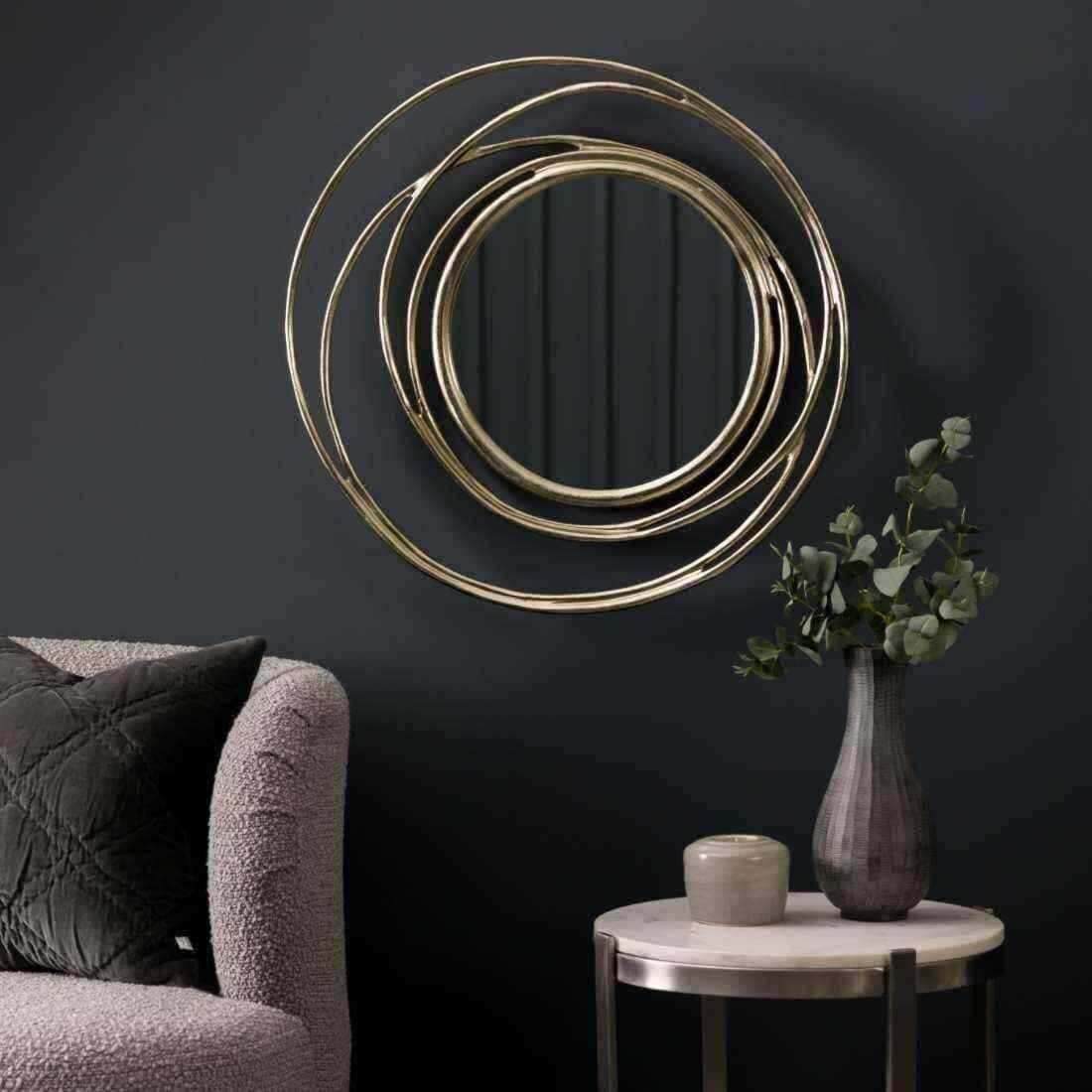 Satin Gold Abstract Circles Round Mirror - The Farthing
