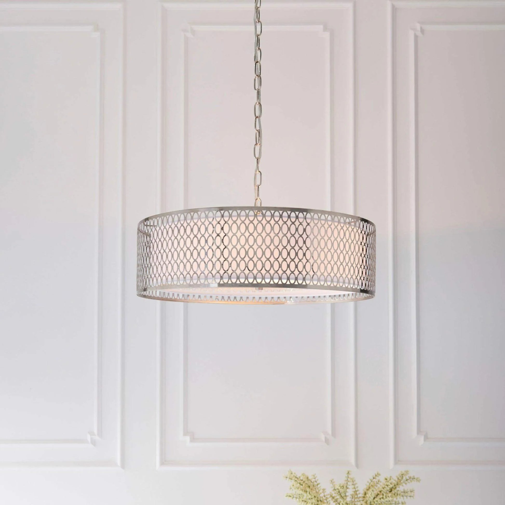 Satin Nickel Geometric Fretwork Pendant Light - The Farthing