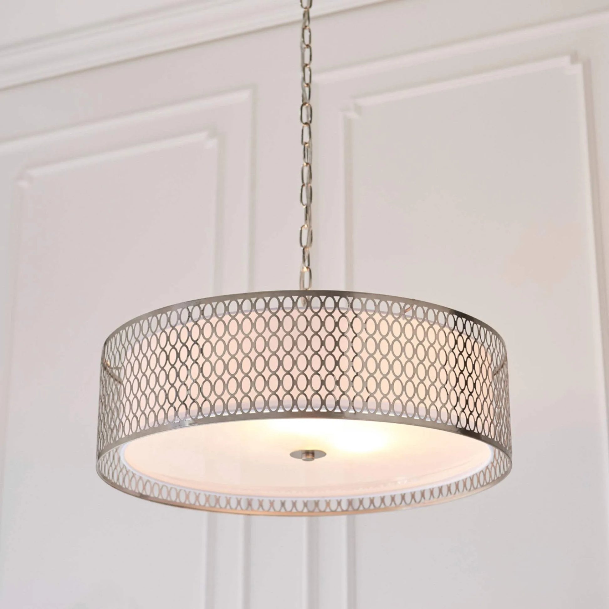 Satin Nickel Geometric Fretwork Pendant Light - The Farthing