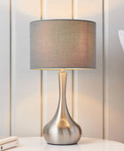 Satin Nickel Table Lamp & Grey Shade - The Farthing