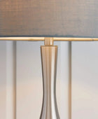 Satin Nickel Table Lamp & Grey Shade - The Farthing