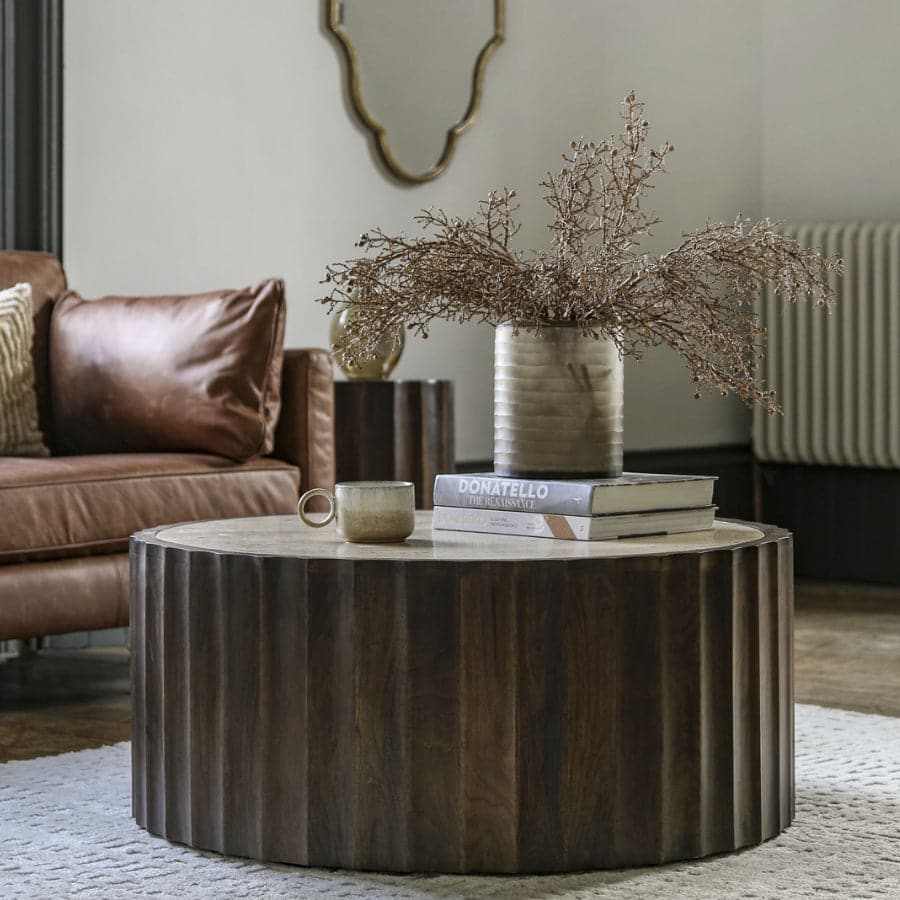 Scalloped Edge Wooden Drum Coffee Table - The Farthing