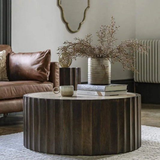 Scalloped Edge Wooden Drum Coffee Table | The Farthing