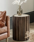 Scalloped Edge Wooden Drum Side Table - The Farthing