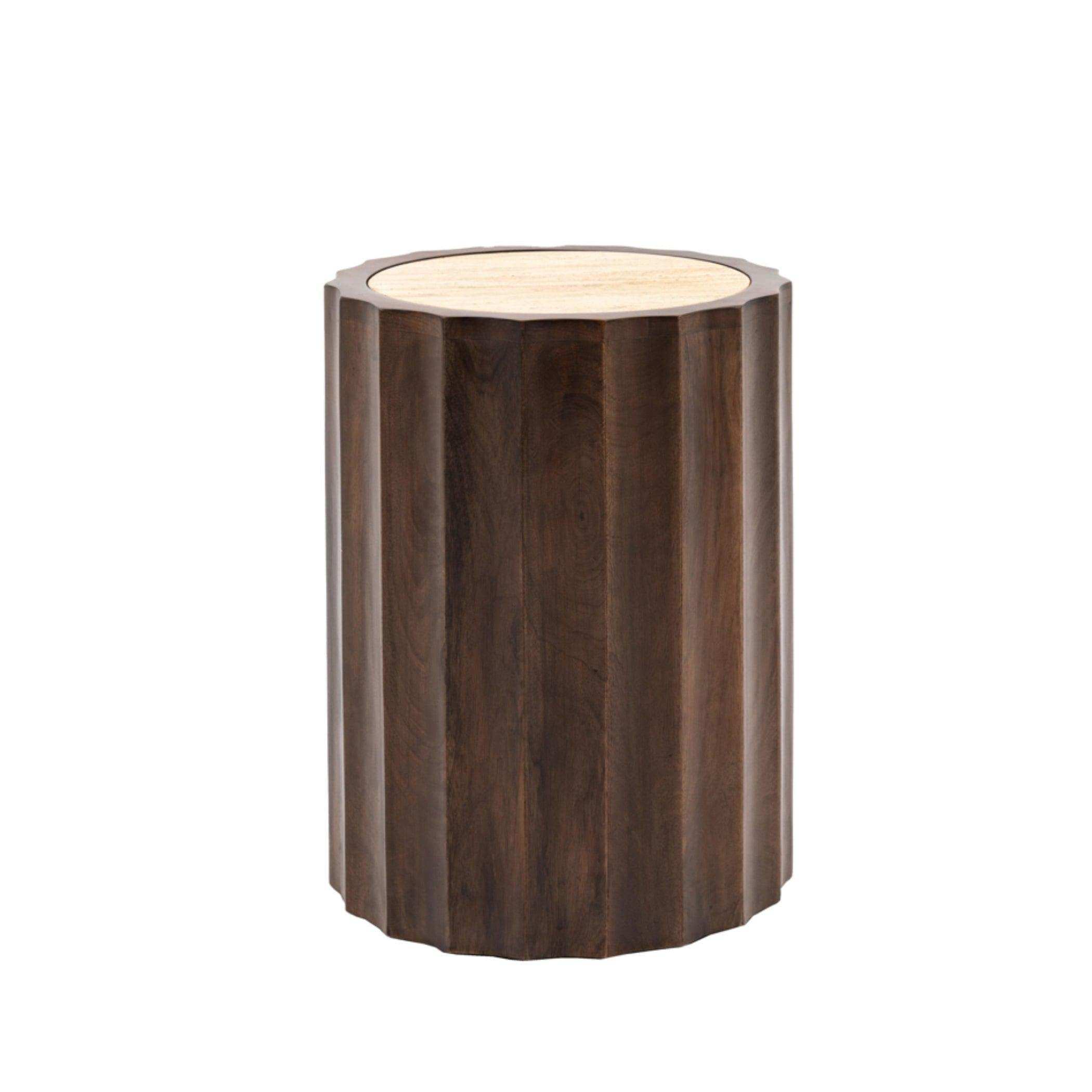 Scalloped Edge Wooden Drum Side Table - The Farthing