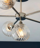 Semi Flush Bright Nickel Twisted Glass Shade Pendant Light - The Farthing