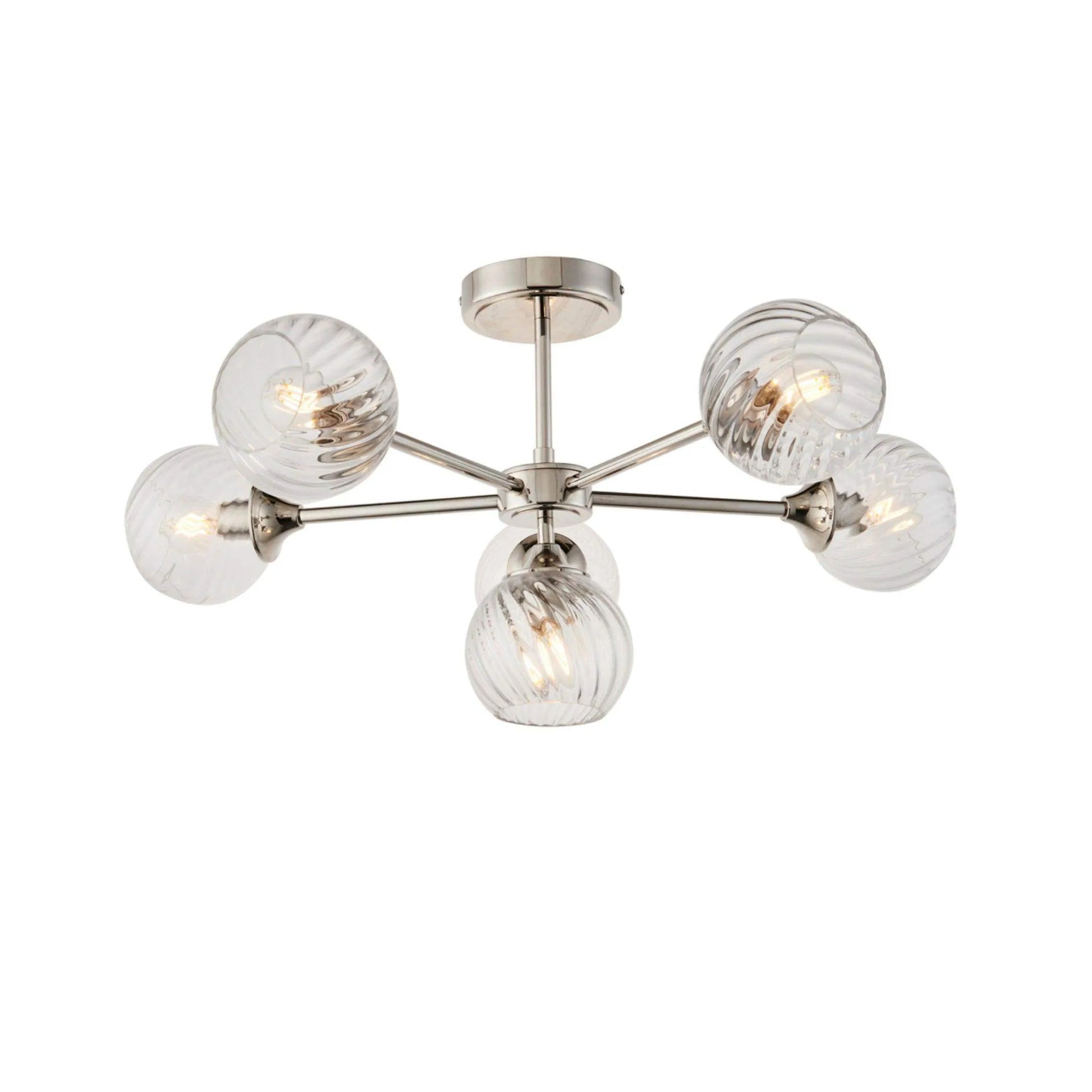 Semi Flush Bright Nickel Twisted Glass Shade Pendant Light - The Farthing