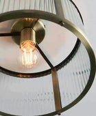 Semi Flush Ribbed Glass & Antique Brass Pendant Light - The Farthing