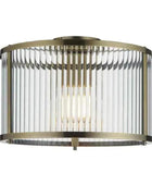 Semi Flush Ribbed Glass & Antique Brass Pendant Light - The Farthing