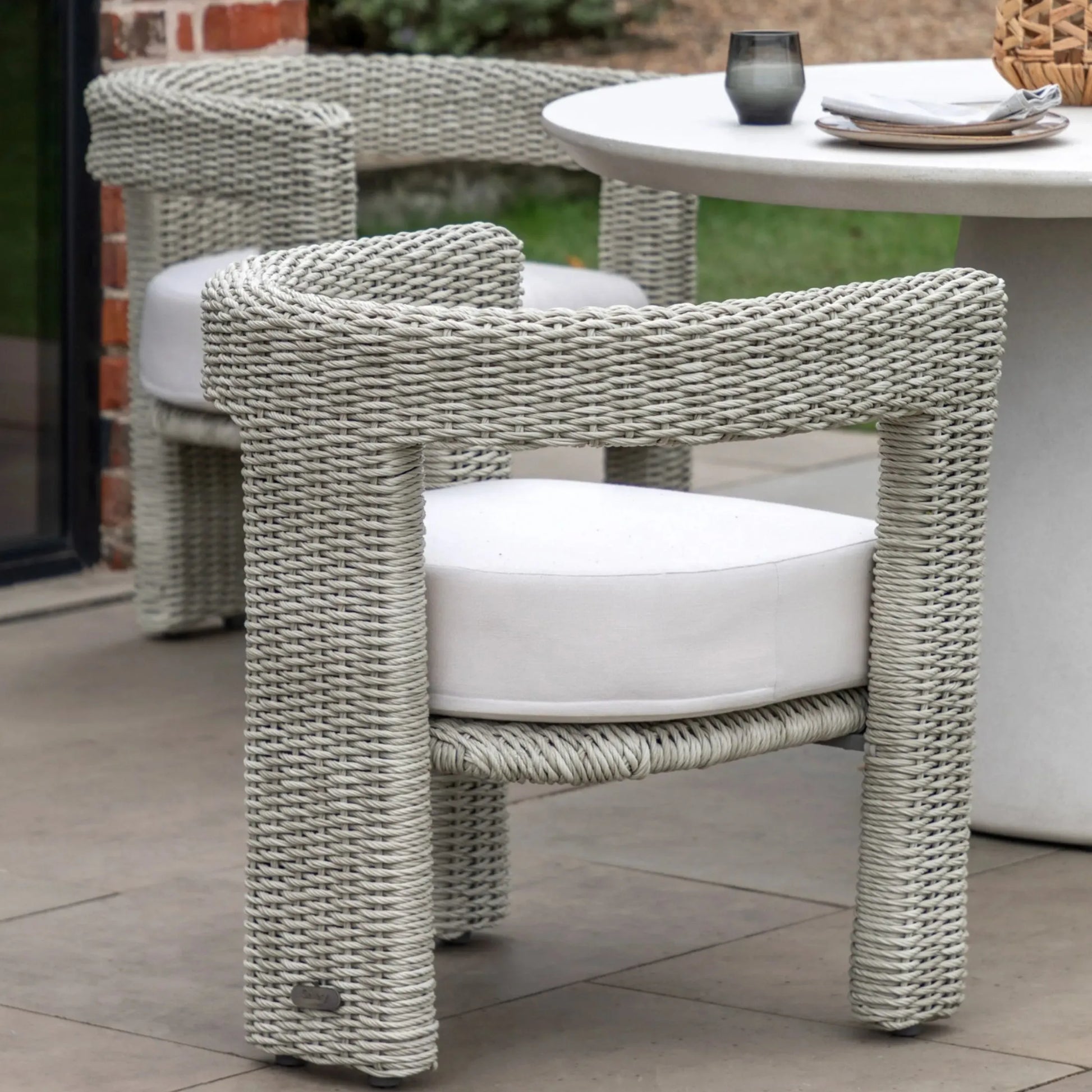 Set of 2 Grey Woven PE Wicker Arc Garden Chairs - The Farthing