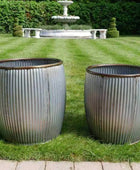 Set of 2 Large Distressed Ribbed Planters - The Farthing