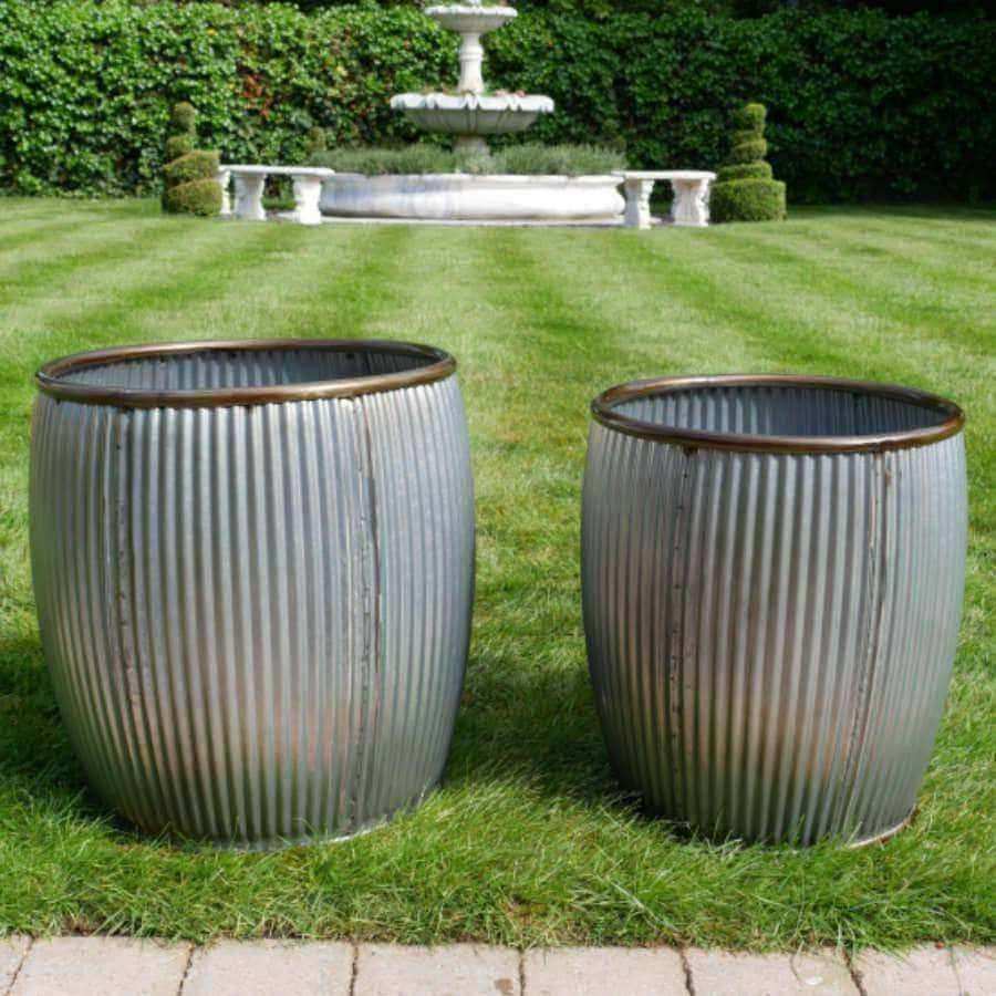 Set of 2 Large Distressed Ribbed Planters - The Farthing