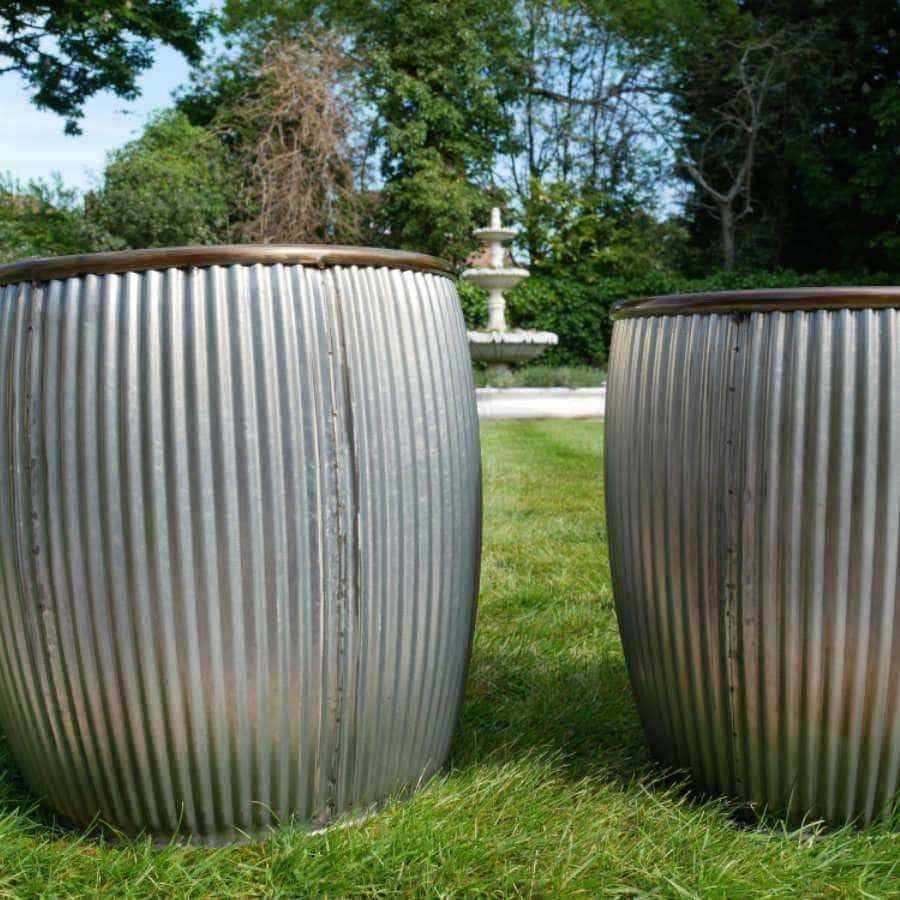 Set of 2 Large Distressed Ribbed Planters - The Farthing
