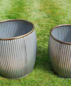 Set of 2 Large Distressed Ribbed Planters - The Farthing