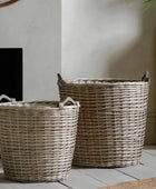 Set of 2 Large Round Woven Wicker Baskets with Handles - The Farthing