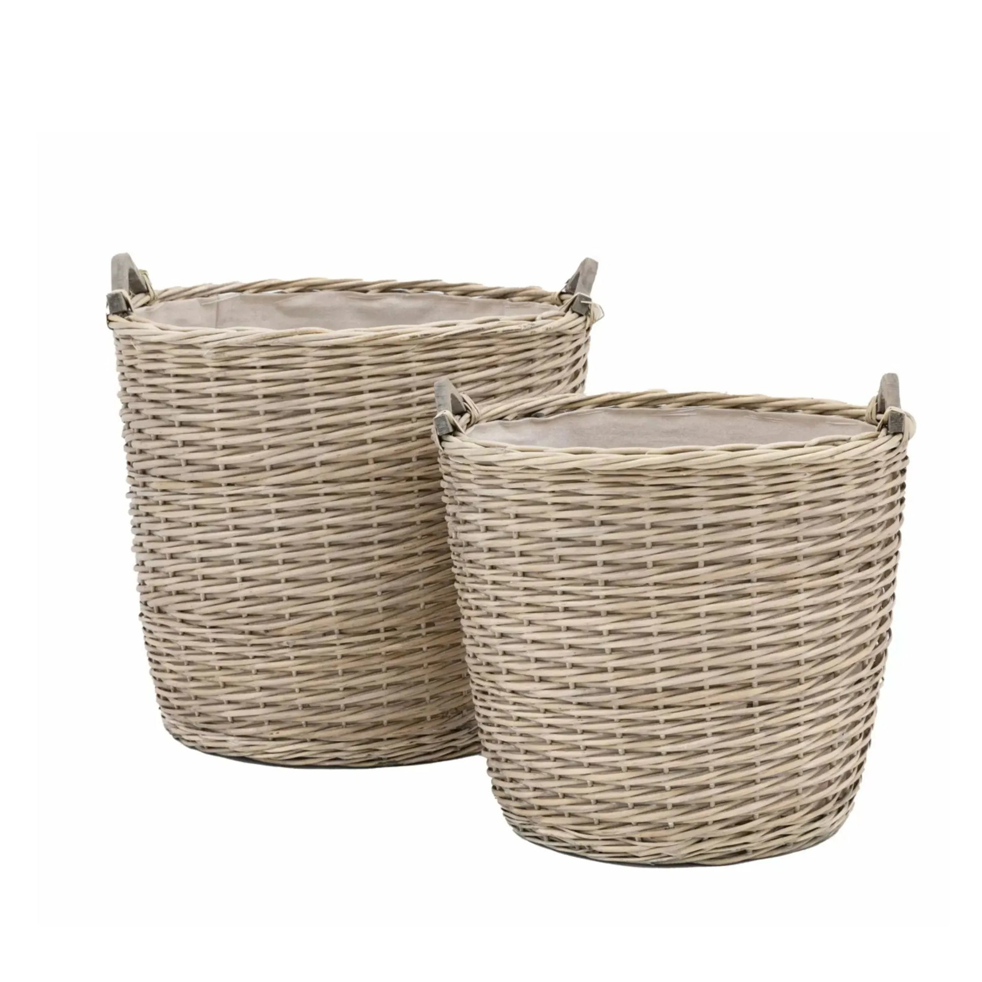 Set of 2 Large Round Woven Wicker Baskets with Handles - The Farthing