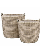 Set of 2 Large Round Woven Wicker Baskets with Handles - The Farthing