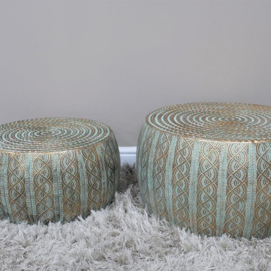 Set of 2 Low Filigree Drum Side Tables - The Farthing