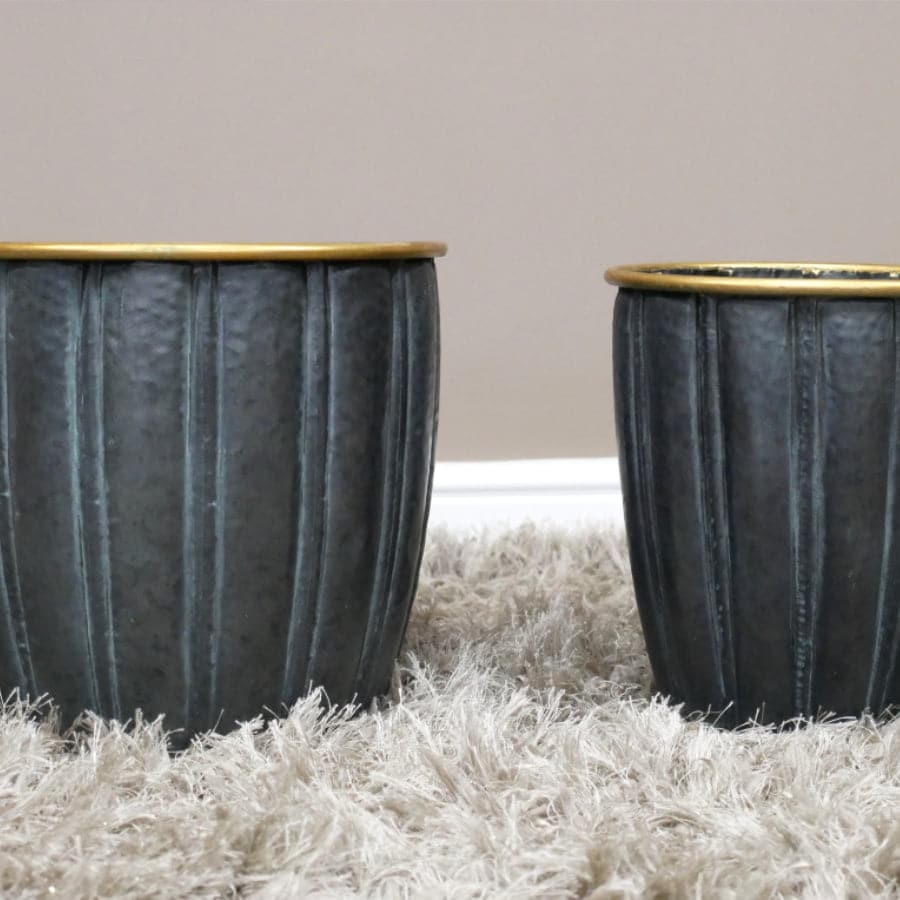 Set of 2 Metal Planters with Gold Rim - The Farthing