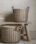 Set of 2 Round Woven Wicker Baskets with Handles - The Farthing