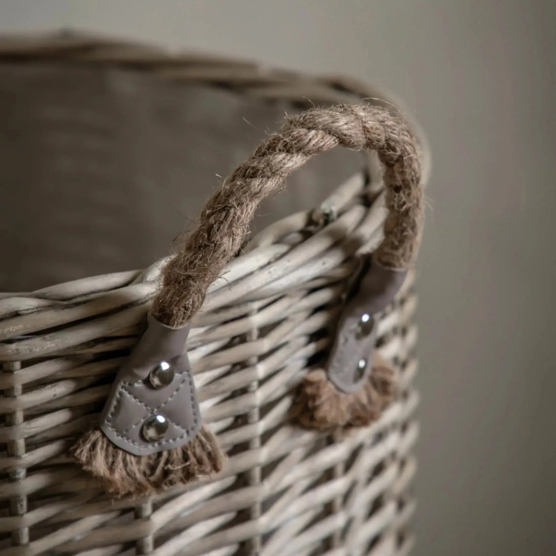 Set of 2 Round Woven Wicker Baskets with Handles - The Farthing