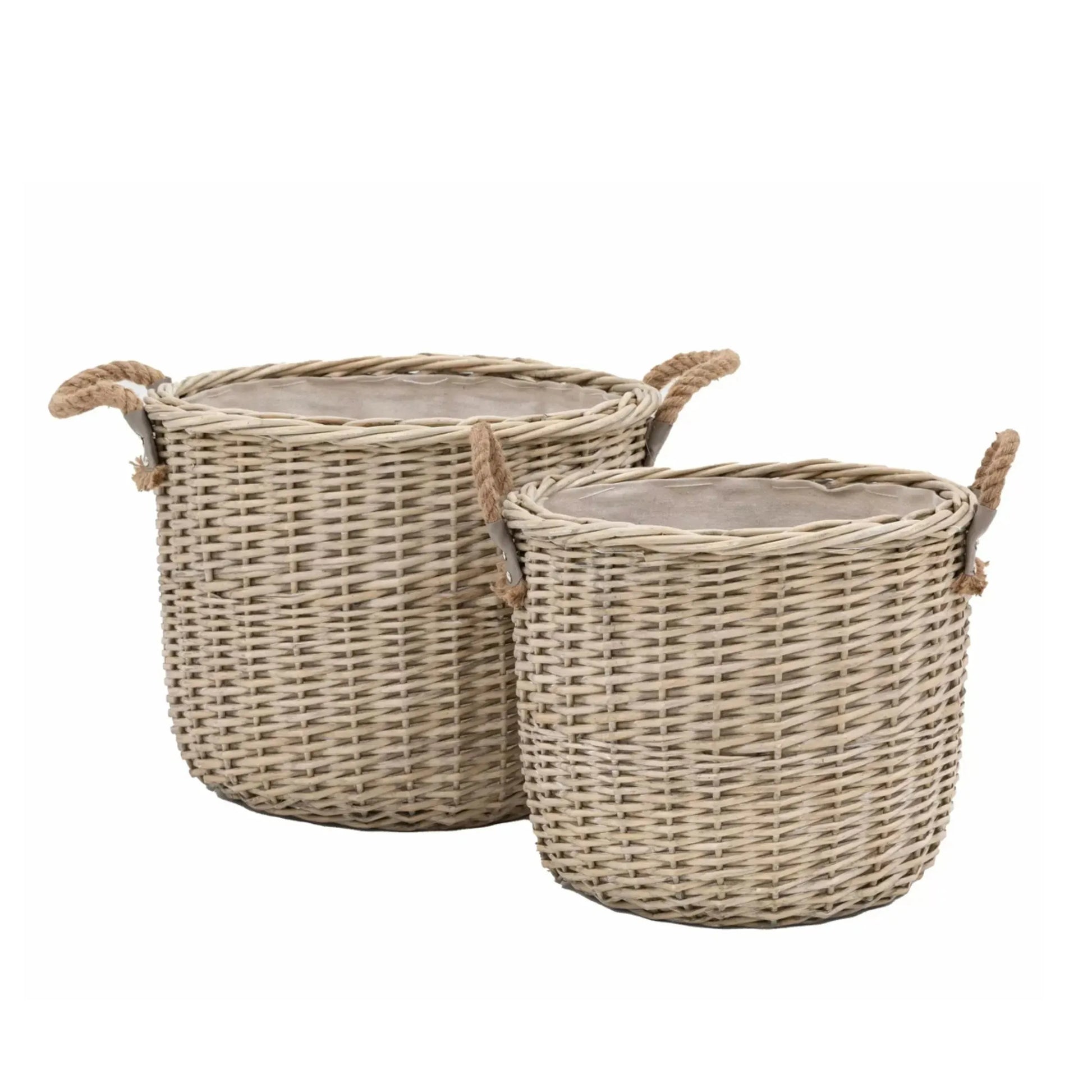 Set of 2 Round Woven Wicker Baskets with Handles - The Farthing