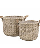 Set of 2 Round Woven Wicker Baskets with Handles - The Farthing