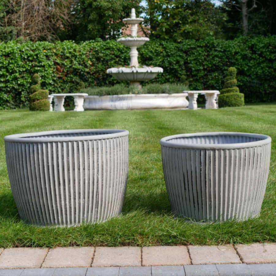 Set of 2 Rustic Distressed Ribbed Planters - The Farthing