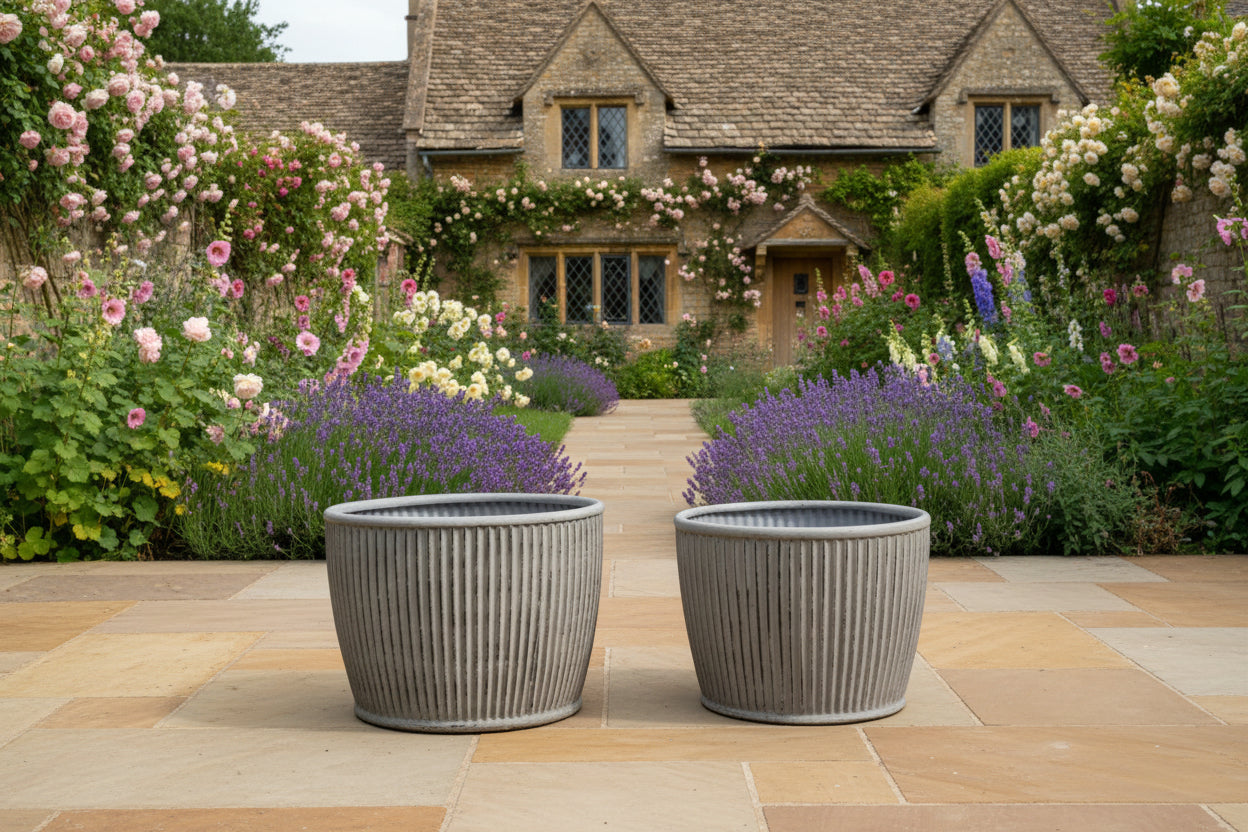 Set of 2 Rustic Distressed Ribbed Planters - The Farthing