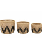 Set of 3 Black Chevron Design Woven Baskets - The Farthing