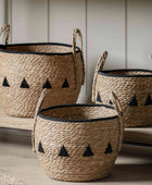 Set of 3 Black Triangular Design Seagrass Baskets - The Farthing