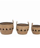 Set of 3 Black Triangular Design Seagrass Baskets - The Farthing