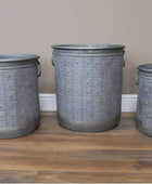 Set of 3 Distressed Round Metal Planters - The Farthing