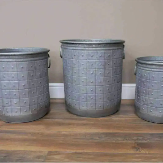 Set of 3 Distressed Round Metal Planters - The Farthing