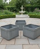 Set of 3 Distressed Square Ribbed Planters