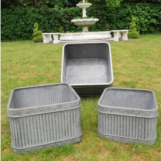 Set of 3 Distressed Square Ribbed Planters - The Farthing