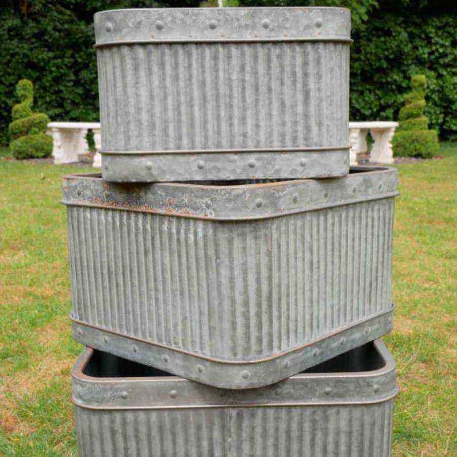 Set of 3 Distressed Square Ribbed Planters - The Farthing