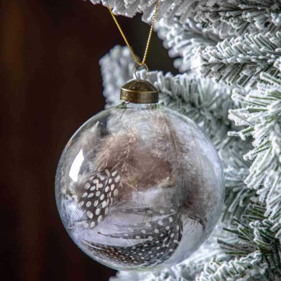 Set of 3 Feather in Glass Round Baubles - The Farthing